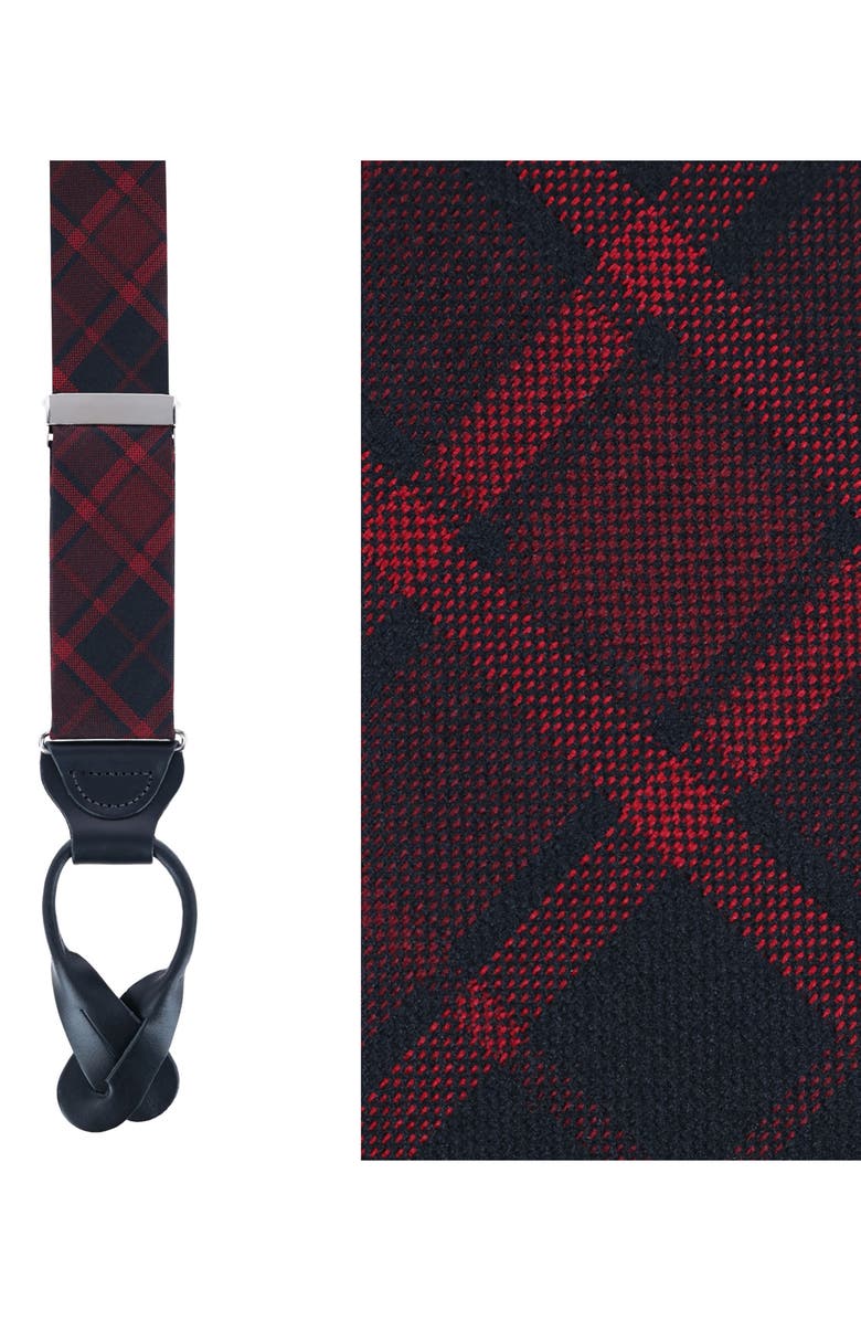 Trafalgar Kincade Red & Blackwatch Plaid Silk Suspenders, Alternate, color, Red Plaid