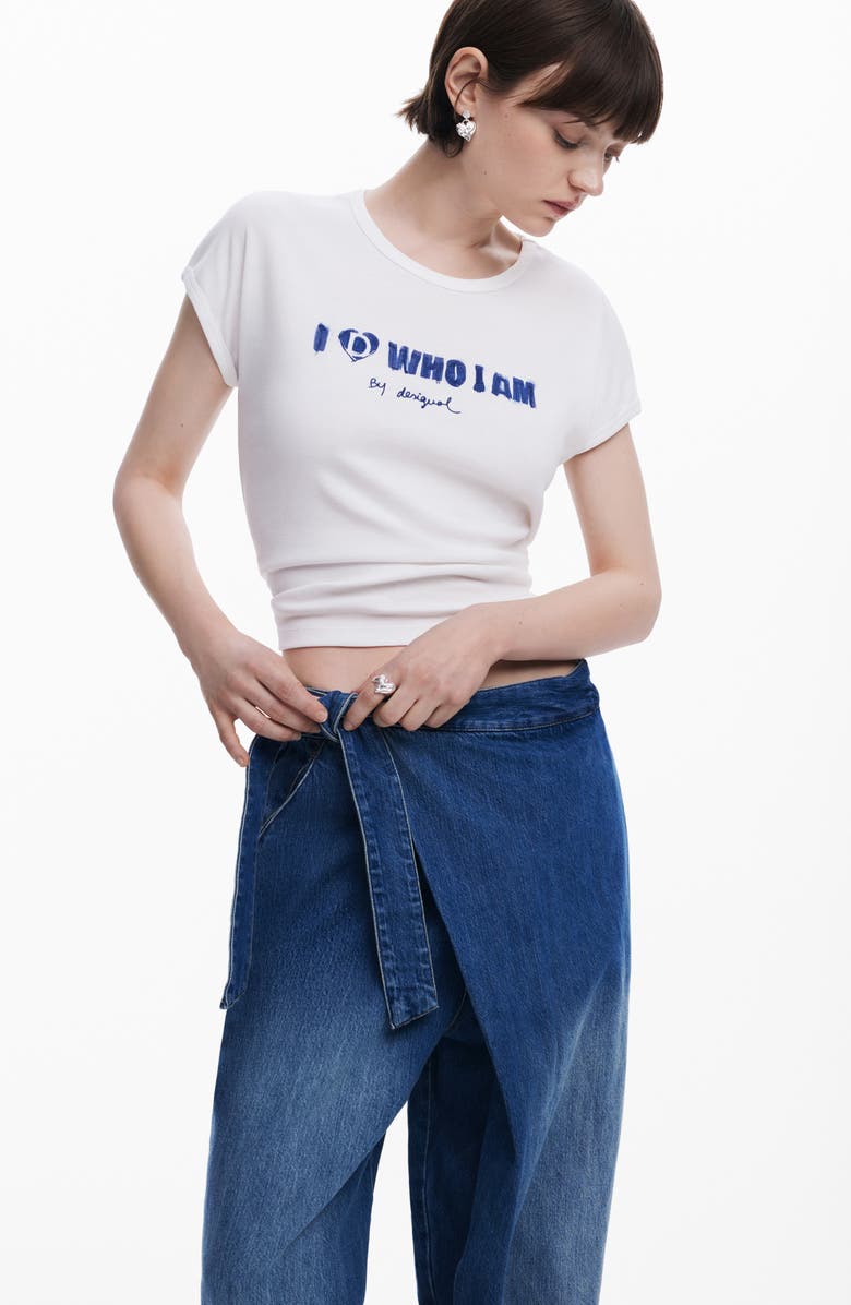 Desigual Faded Faux Wrap Jeans, Alternate, color, Blue