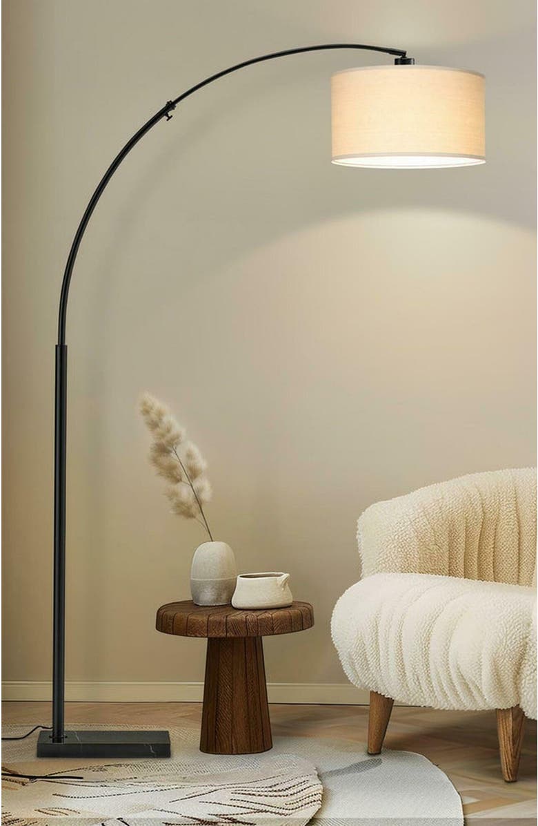 Brightech Logan 76" Modern Extendable LED Floor Lamp with Fabric Drum Shade, Bulb Included, Alternate, color, Classic Black