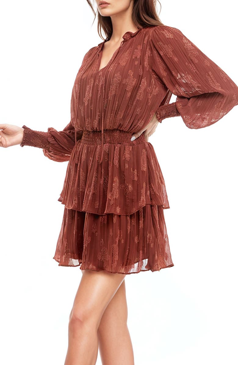 Socialite Smocked Tiered Ruffle Long Sleeve Minidress, Alternate, color,