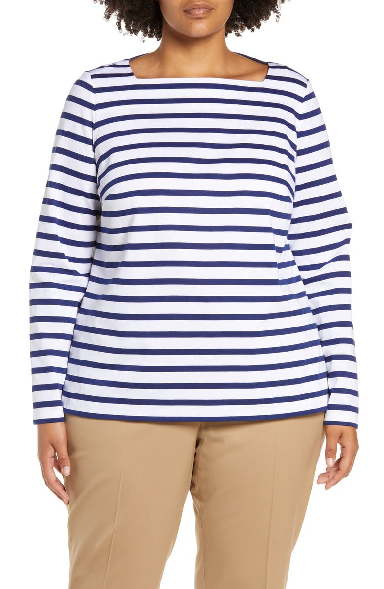 Lafayette 148 New York Women's Keene Stripe Cotton Top, Main, color,