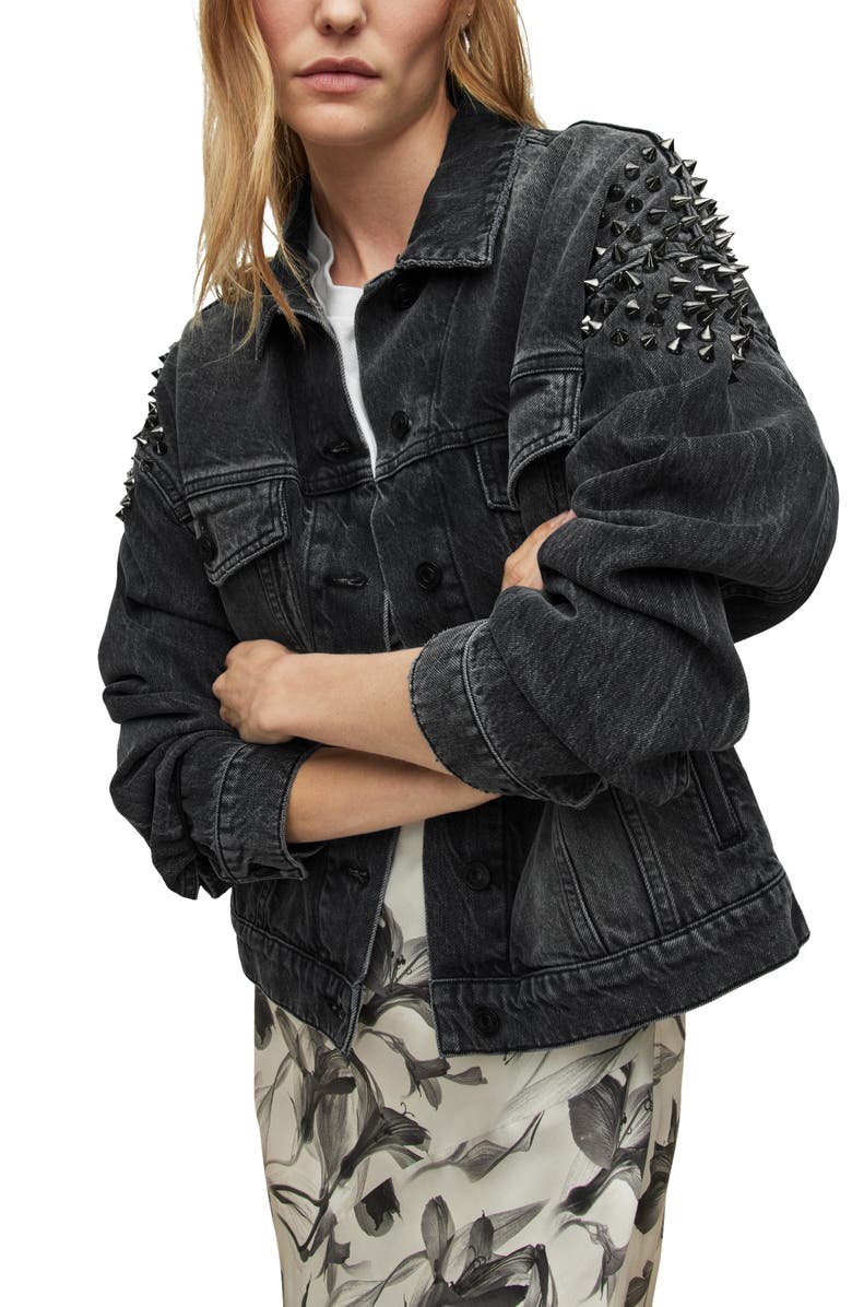 AllSaints Studded Denim Jacket, Alternate, color, 