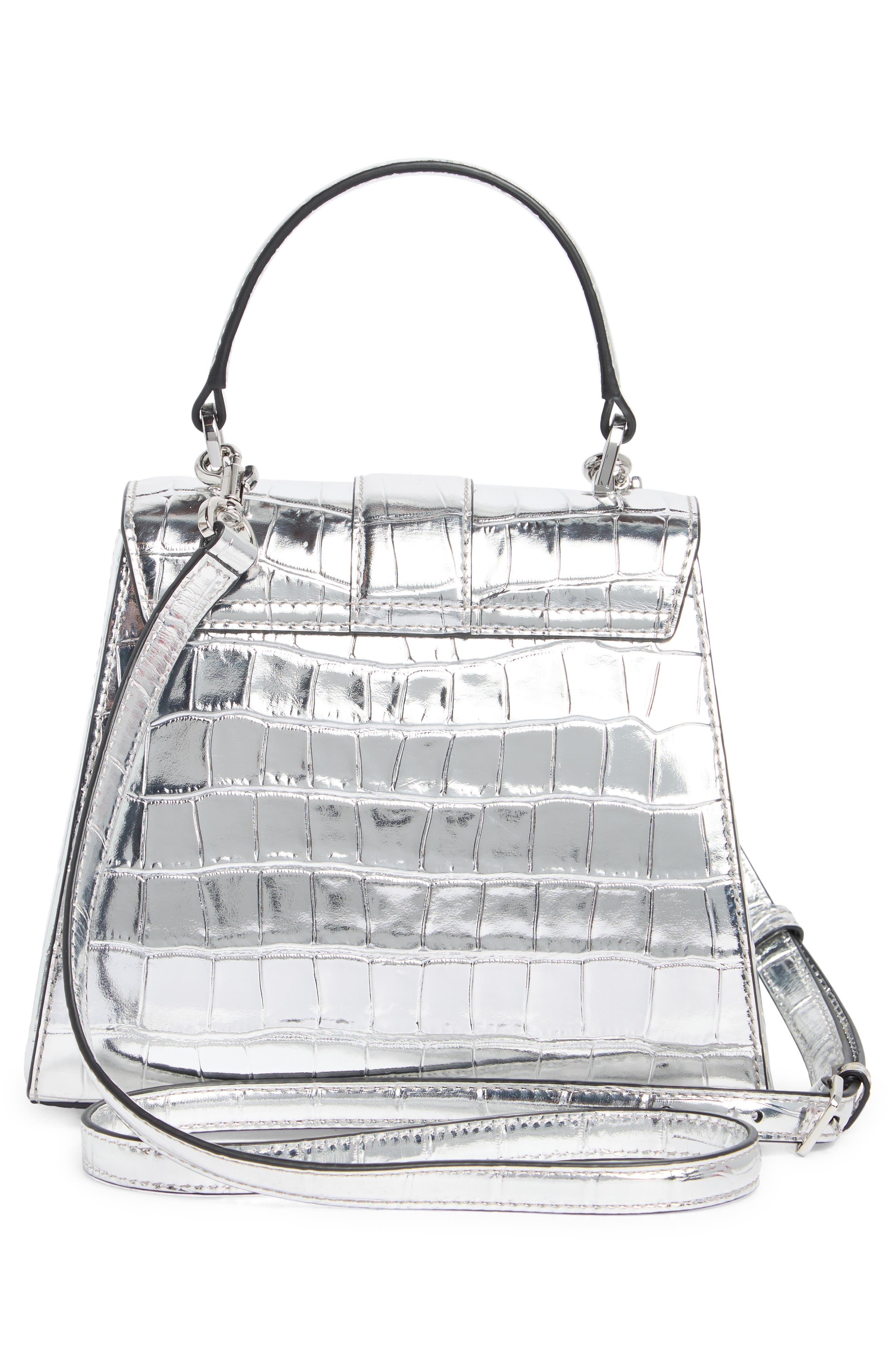 Veronica Beard Crest Lock Croc Embossed Leather Top Handle Bag, Alternate, color, 