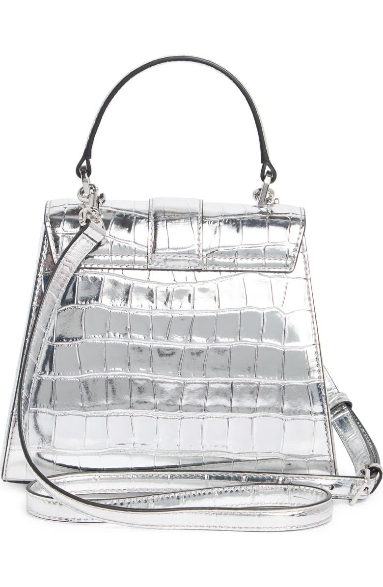 Veronica Beard Crest Lock Croc Embossed Leather Top Handle Bag, Alternate, color,