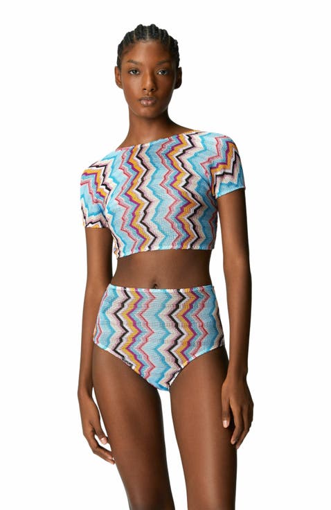 Bikini With T-shirt Top And Zig Zag Pattern