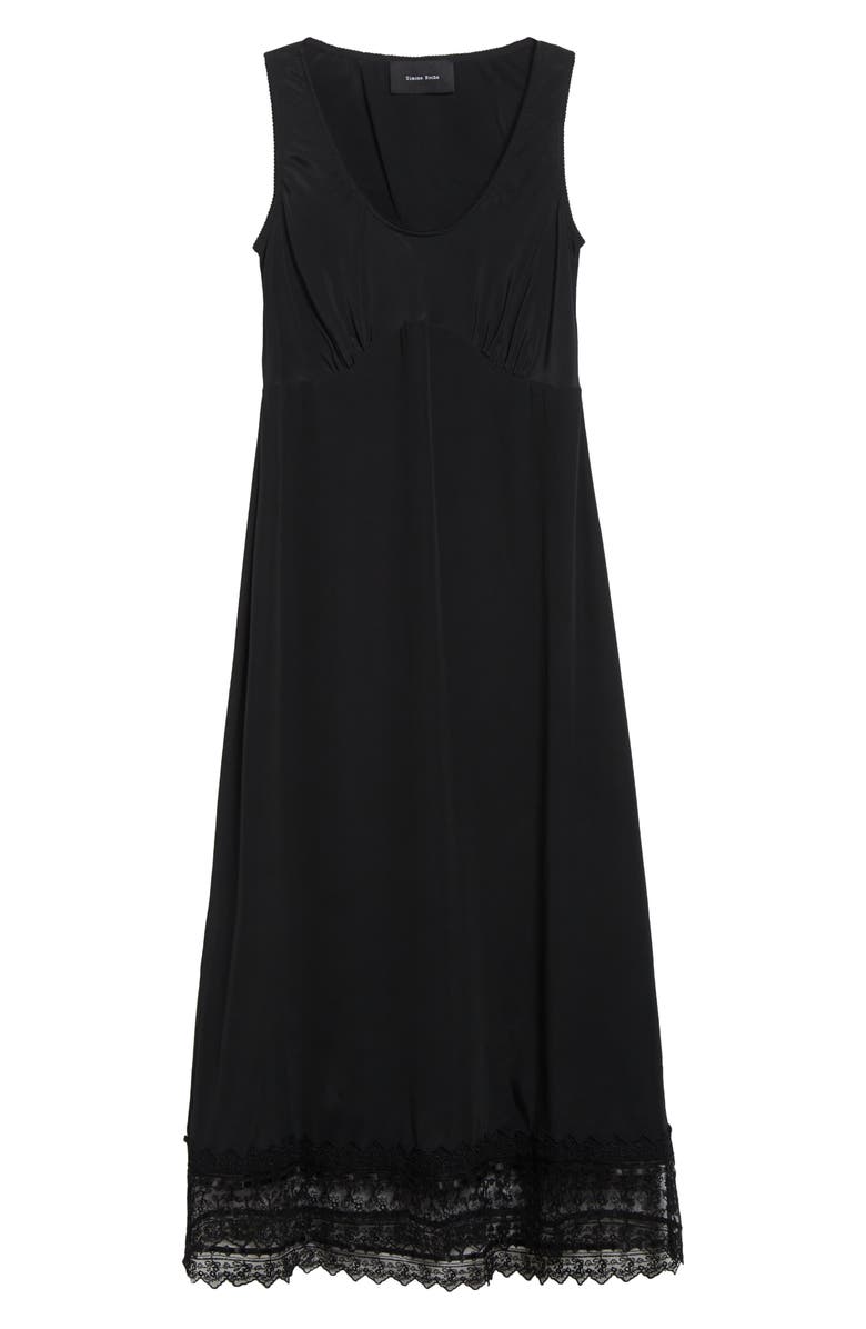 Simone Rocha Scoop Neck Lace Trim Midi Dress, Alternate, color, Black