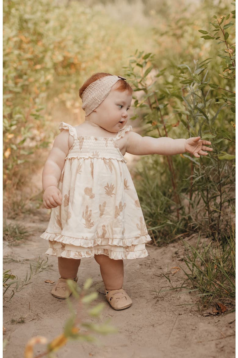 Smocked Organic Cotton Dress, Alternate, color, BUTTERCREAM CACTUS