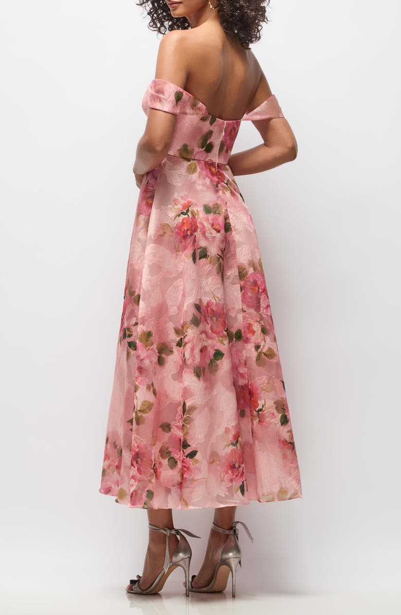 Dessy Collection Edie Floral Jacquard Cocktail Midi Dress, Alternate, color, Guava Floral Print