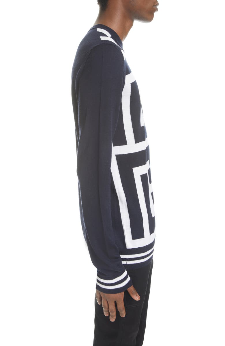 Balmain Maxi Monogram Merino Wool Sweater, Alternate, color, 