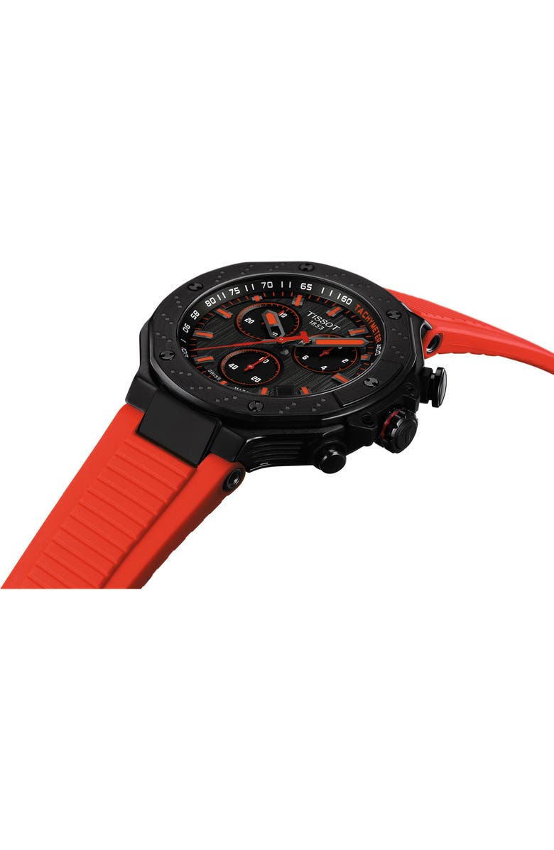 Tissot T-Race Chronograph Silicone Strap Watch, 45mm, Alternate, color, Grey