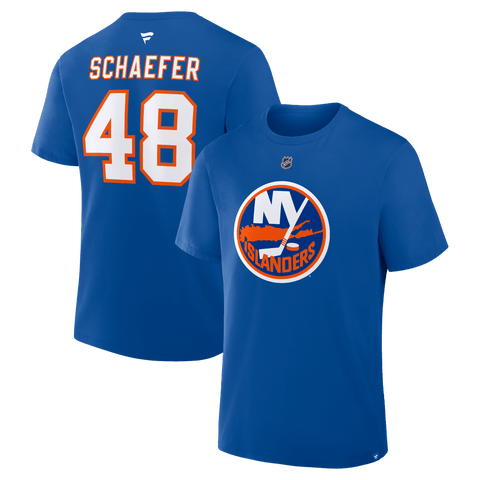 Men's Fanatics Matthew Schaefer Royal New York Islanders Authentic Stack Name & Number T-Shirt