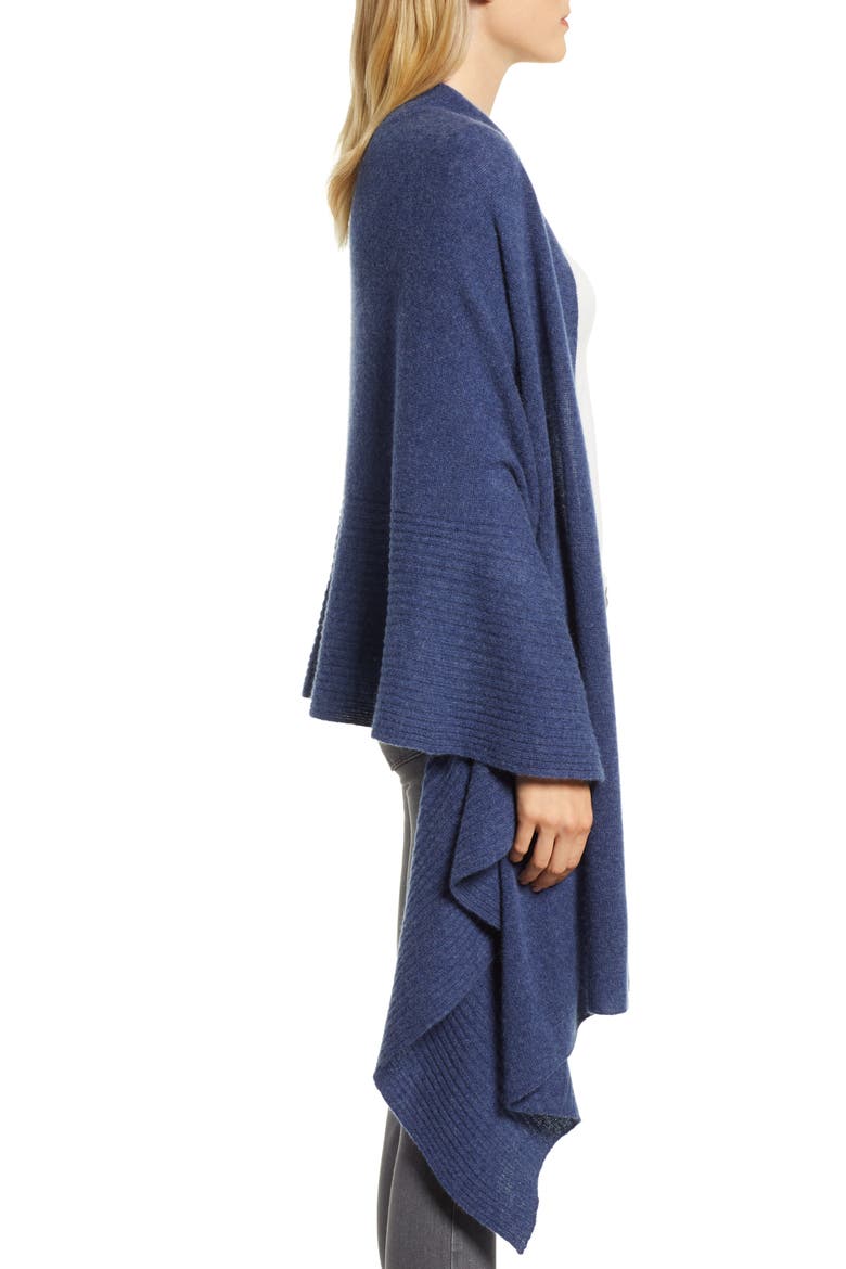 Cashmere Ruffle Wrap, Alternate, color, BLUE CAPTAIN HEATHER