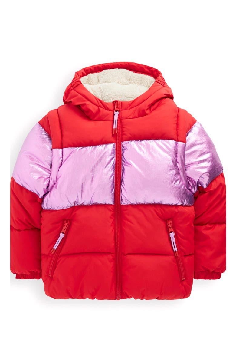 Mini Boden Kids' 2-in-1 Padded Coat, Main, color, Red/ Pink Metallic