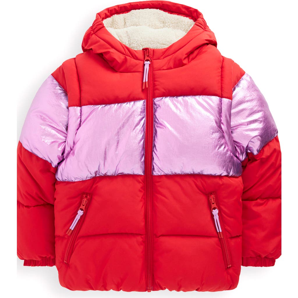 Mini Boden Kids' 2-in-1 Padded Coat in Red/Pink Metallic  product