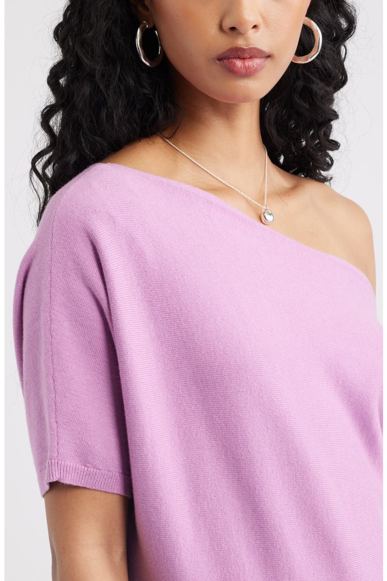One-Shoulder Short Sleeve Sweater, Alternate, color, PINK GALE
