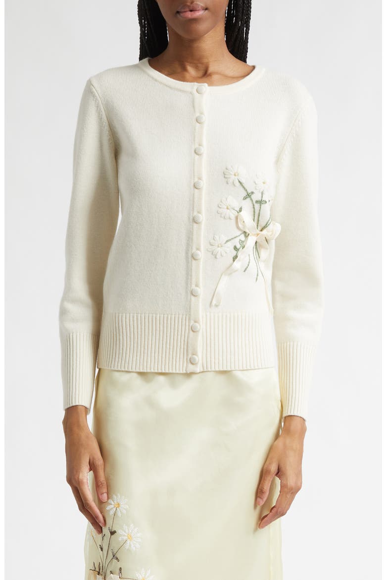 Gender Inclusive Gladys Daisy Embroidered Wool Cardigan, Main, color, IVORY