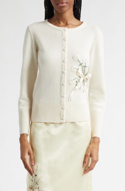 Gender Inclusive Gladys Daisy Embroidered Wool Cardigan
