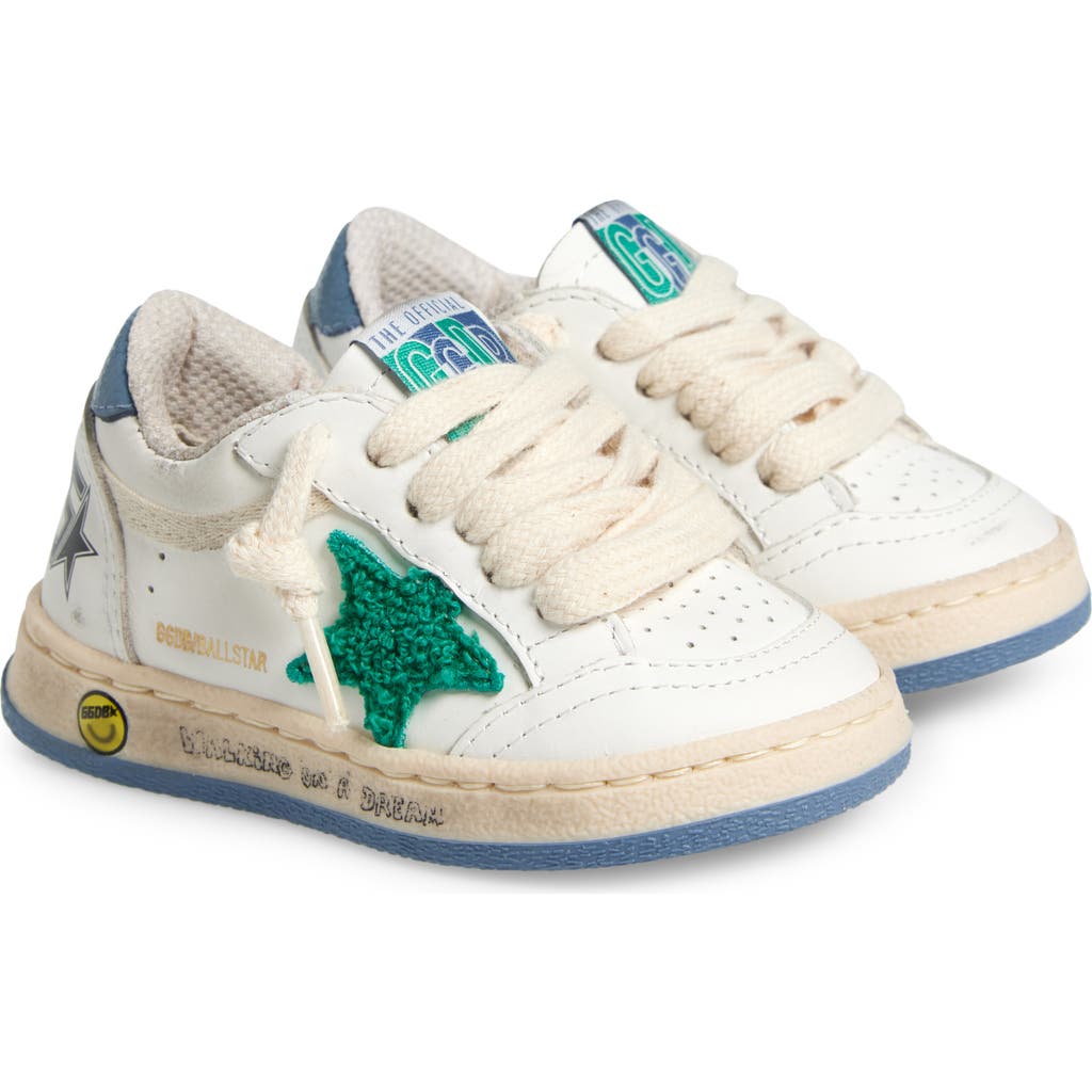 Golden Goose Kids' Ballstar Low Top Sneaker In White/green/light Blue