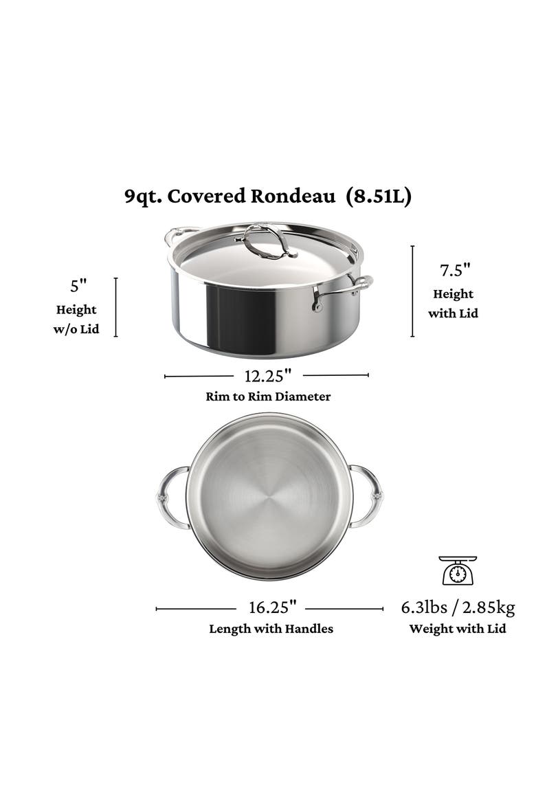 ProBond® Luxe Professional Clad Stainless Steel 9-Quart Rondeau Pan with Lid, Alternate, color, NO COLOR