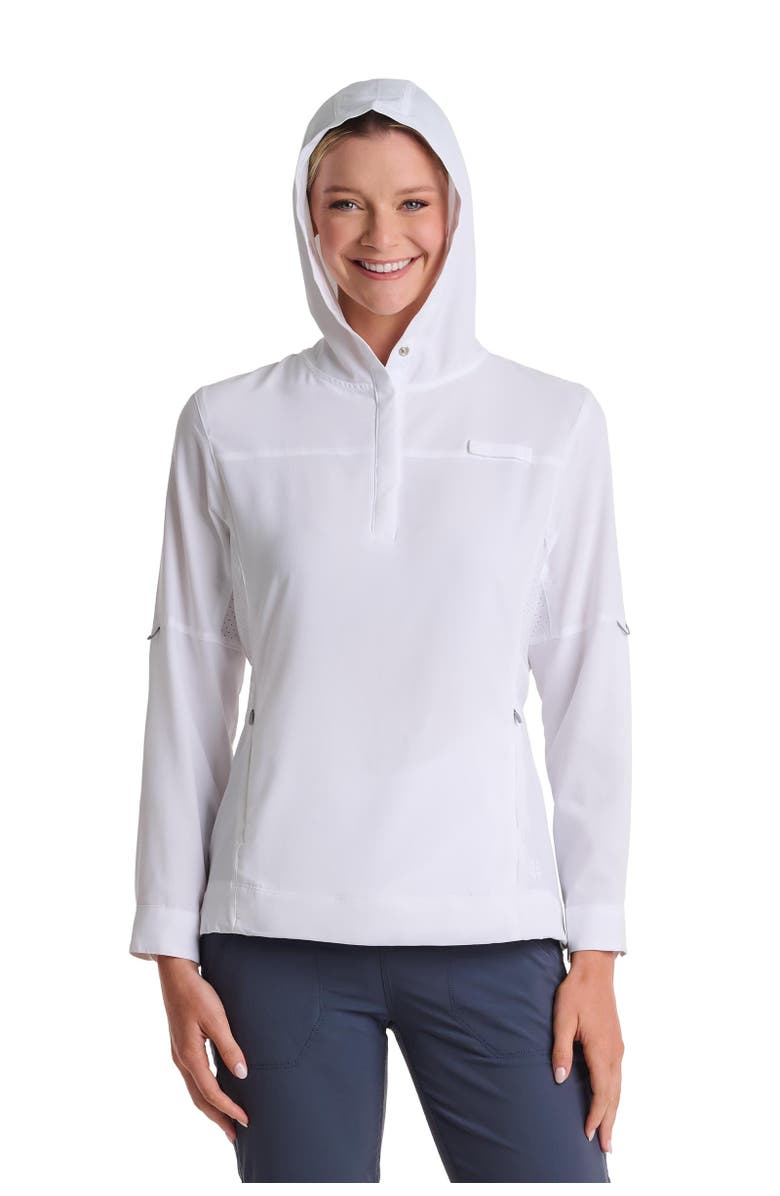 Coolibar Women's Henley Hoodie - UPF 50+ Sun Protection - Sea Spray, Main, color, White