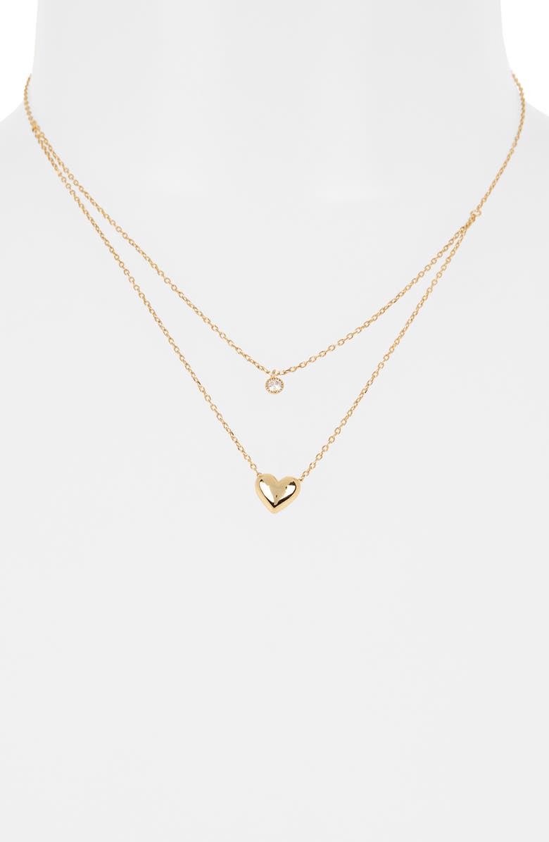 Argento Vivo Sterling Silver Cubic Zirconia Charm & Puffy Heart Pendant Layered Necklace, Alternate, color, Gold