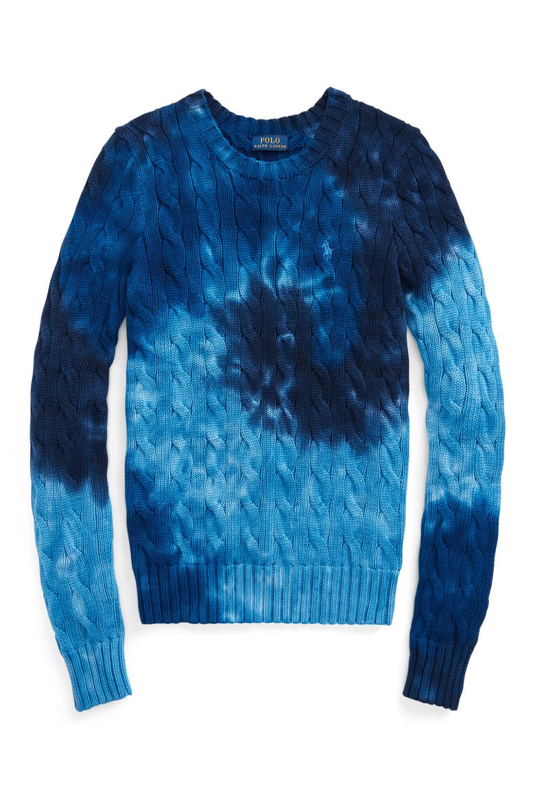 Tie Dye Cable Knit Sweater, Alternate, color, BLUE MULTI