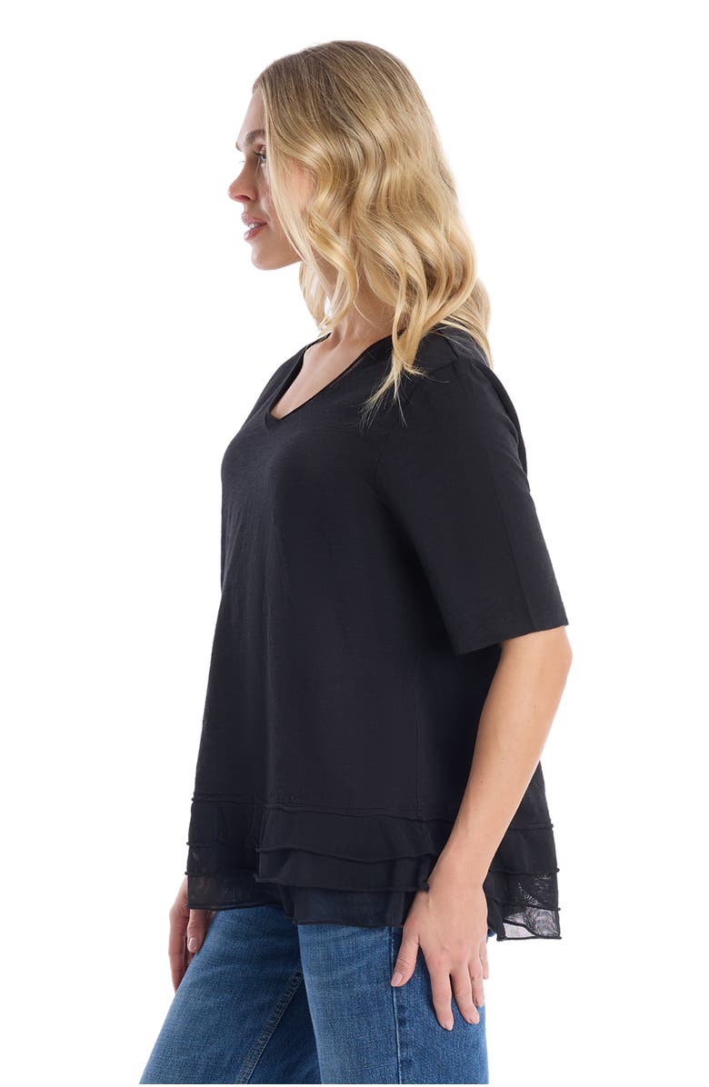 WILT Clothing V-Neck Elbow Sleeve Mixed Media Tee, Alternate, color, Black