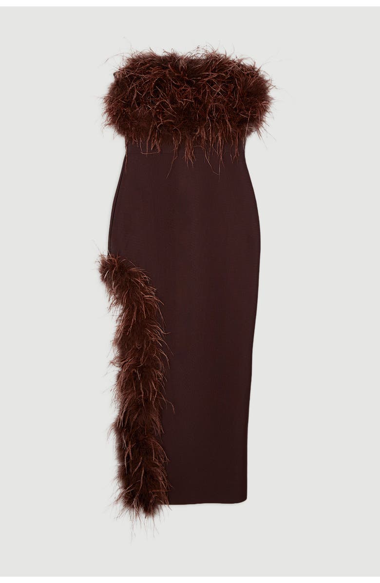 Karen Millen Feather Detail Knit Midi Dress, Alternate, color, Chocolate