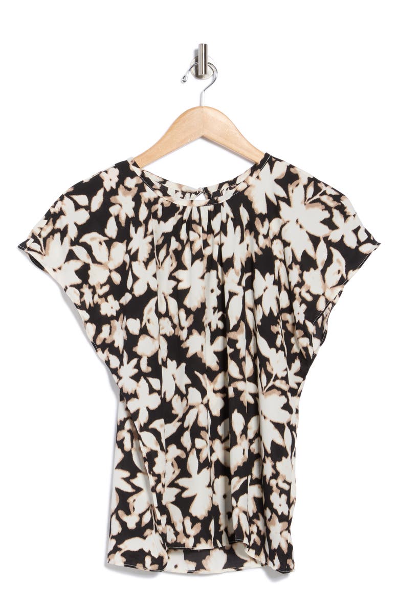 NORDSTROM RACK Gathered Neck Top, Alternate, color, Black- Ivory Blurred Foliage