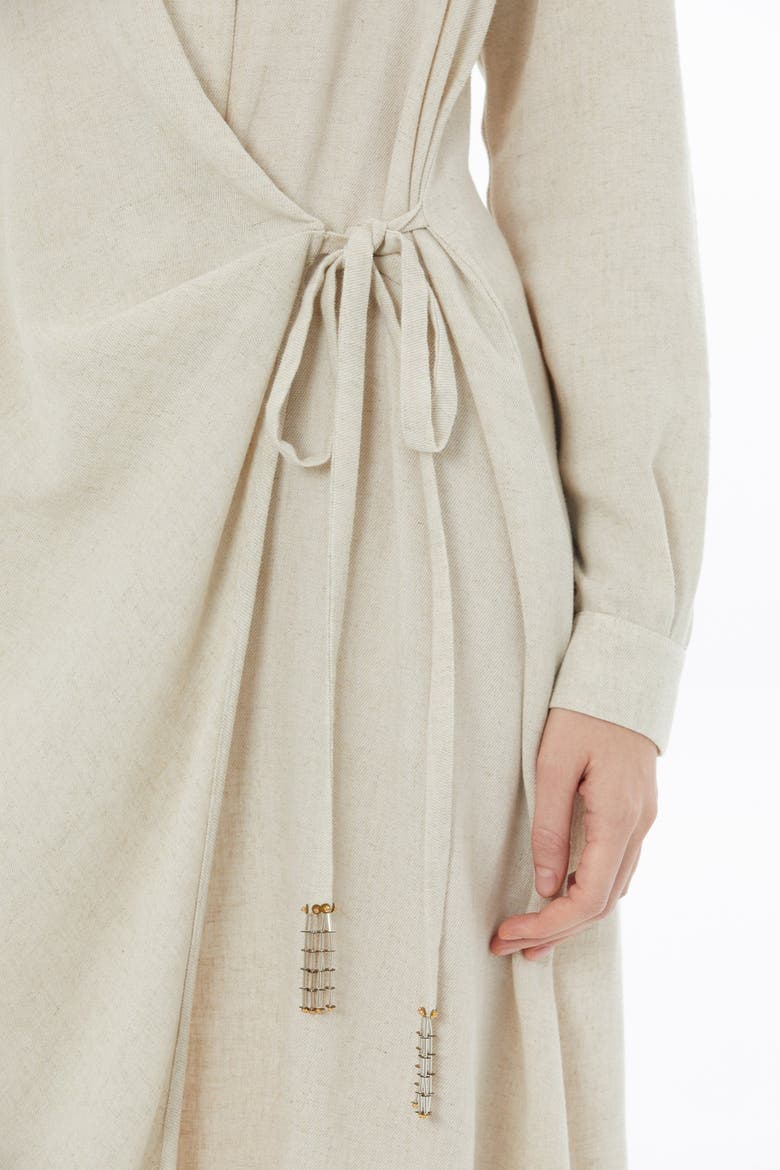 Beige Tie Detail Linen Midi Dress, Alternate, color, Beige