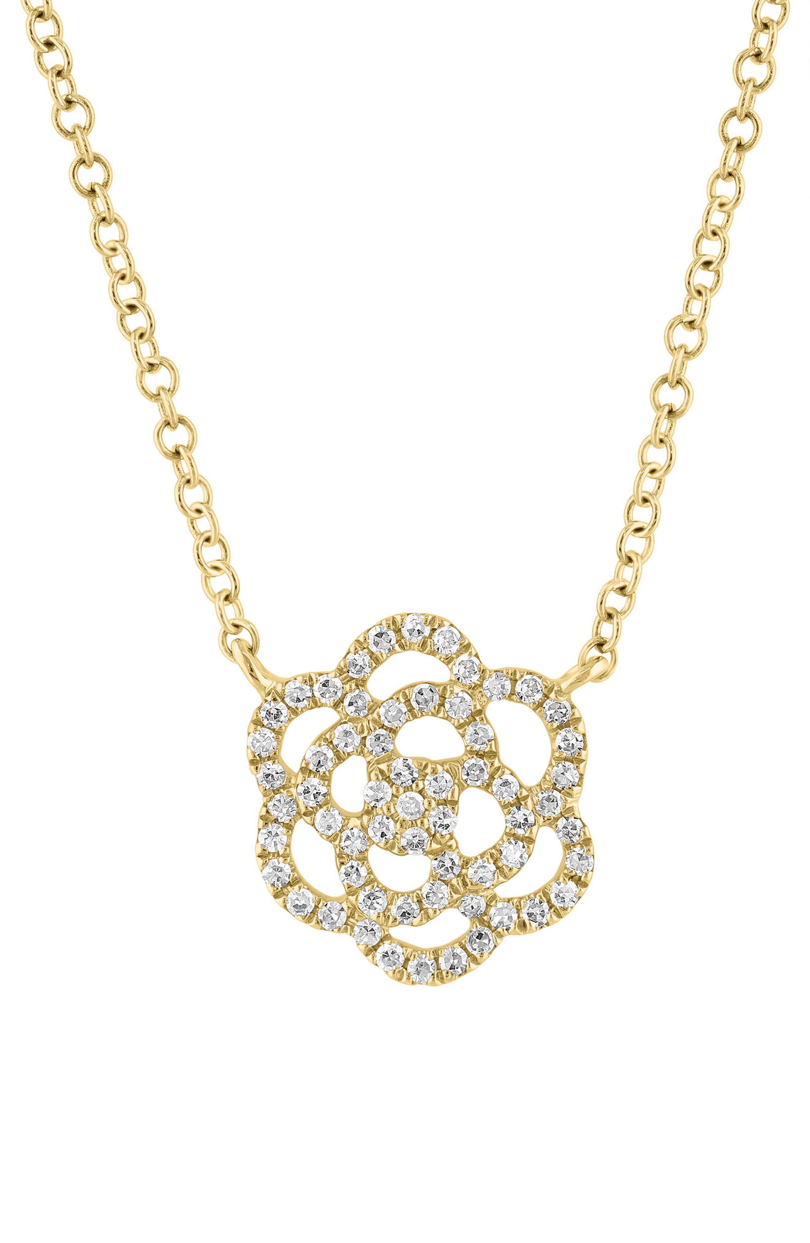 14K Gold Plated Sterling Silver Diamond Flower Pendant Necklace