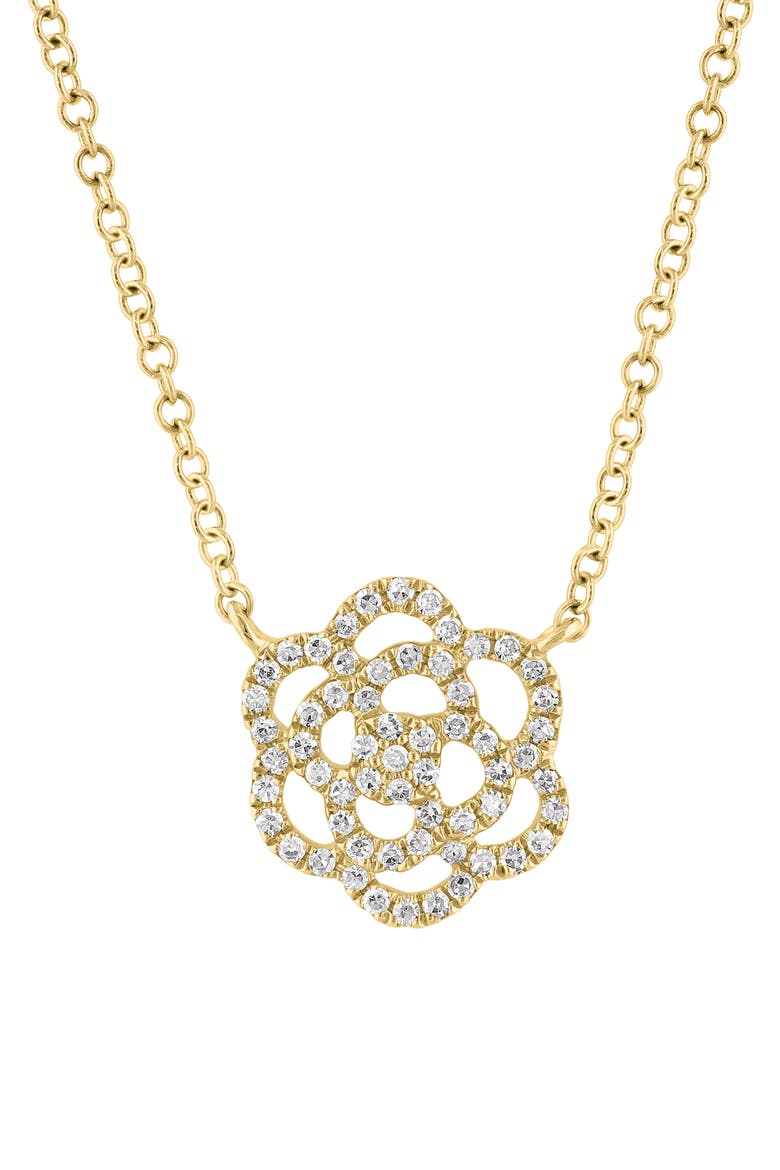 14K Gold Plated Sterling Silver Diamond Flower Pendant Necklace, Main, color, GOLD