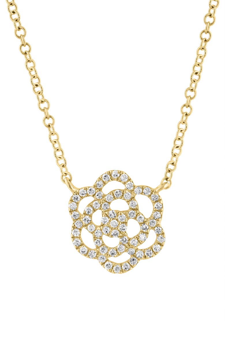 EFFY 14K Gold Plated Sterling Silver Diamond Flower Pendant Necklace, Main, color, Gold