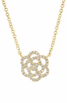 14K Gold Plated Sterling Silver Diamond Flower Pendant Necklace