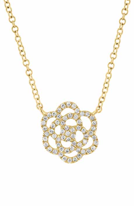 14K Gold Plated Sterling Silver Diamond Flower Pendant Necklace