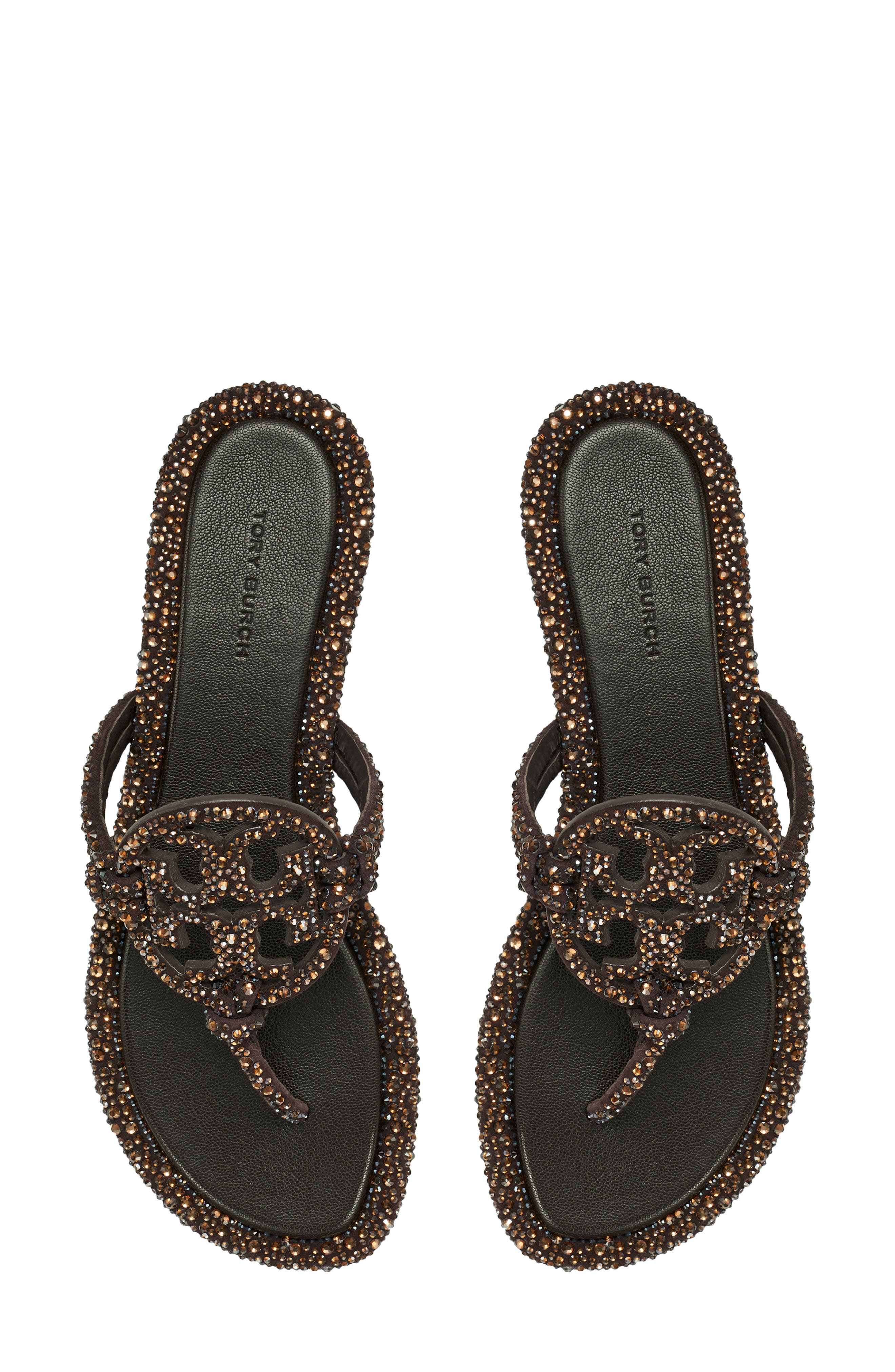 Tory Burch Miller Knotted Crystal Flip Flop, Alternate, color, Cocoa