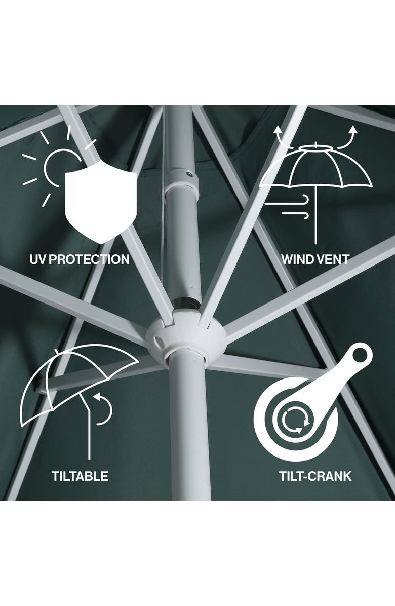 JONATHAN Y Collins Bohemian Fringe Outdoor Patio Umbrella with Crank Lift and Tilt, Scalloped UV-Resistant Canopy, Aluminum Pole, Alternate, color, Green/White Pole