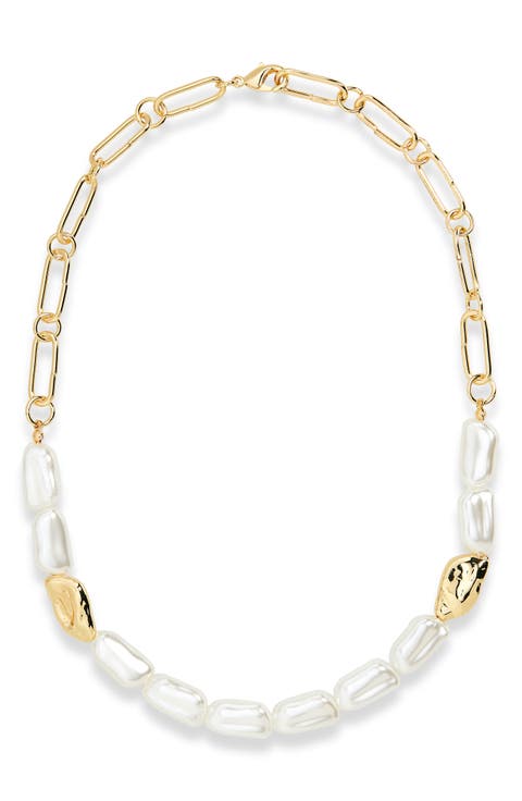 Faux Pearl Paperclip Necklace