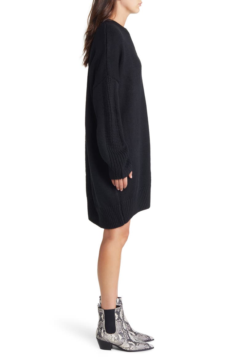 Long Sleeve Contrast Rib Sweater Dress, Alternate, color, BLACK