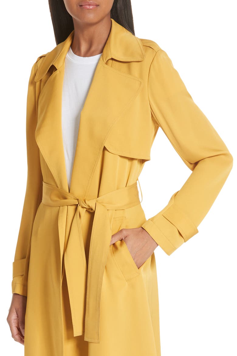 Oaklane Modern Silk Trench Coat, Alternate, color, POLLEN