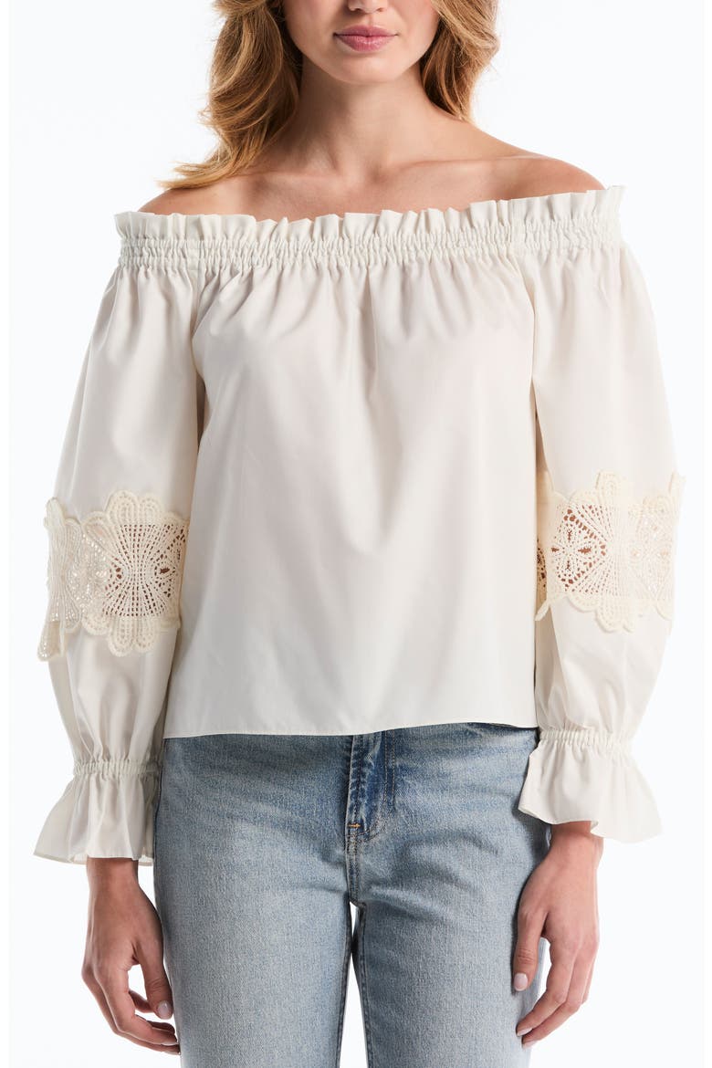 Embroidered Off-the-Shoulder Long Sleeve Top, Main, color, START WHITE