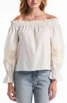 Laundry by Shelli Segal Embroidered Off-the-Shoulder Long Sleeve Top