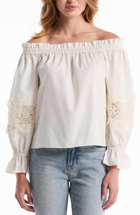 Laundry by Shelli Segal Embroidered Off-the-Shoulder Long Sleeve Top
