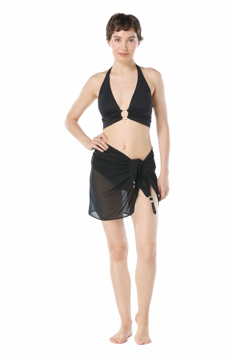 Carmen Marc Valvo Short Beaded Mesh Pareo Cover Up, Main, color, 