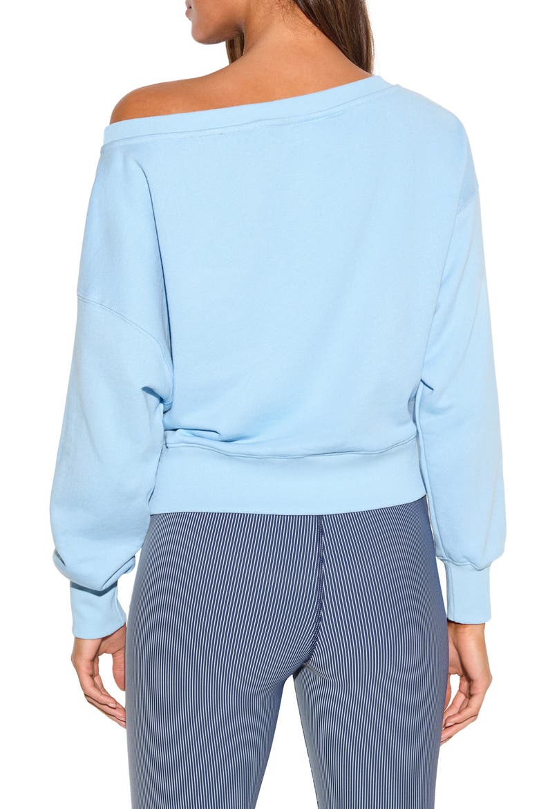 La Vida 2.0 Off the Shoulder Graphic Sweatshirt, Alternate, color, BLUE MIST