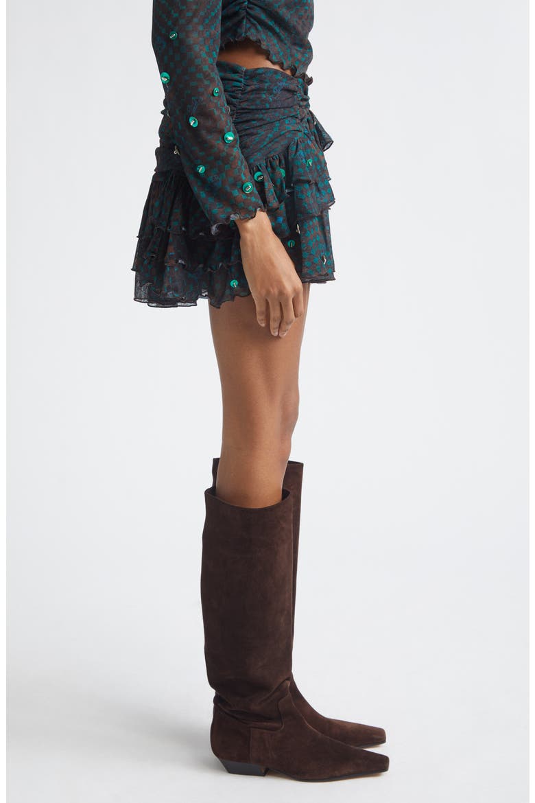 Kaia Check Tiered Chiffon Miniskirt, Alternate, color, BLUE MULTI