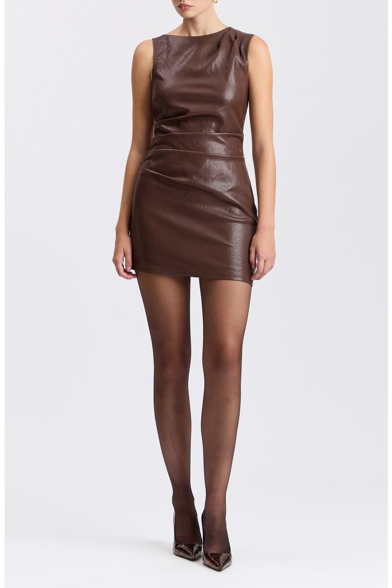 Ruched Faux Leather Minidress, Main, color, CHOCOLATE