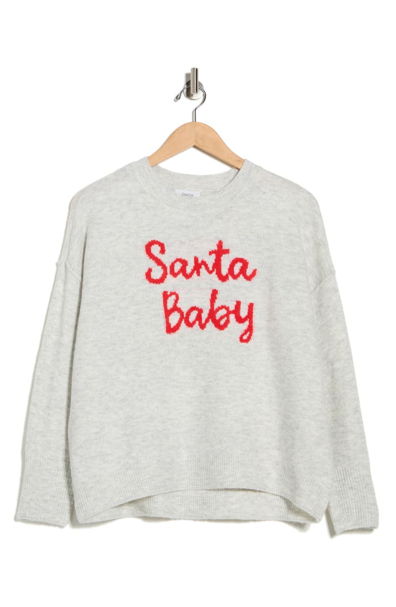 CeCe Santa Baby Crewneck Sweater, Alternate, color, Jazz Club/ Bright Cherry