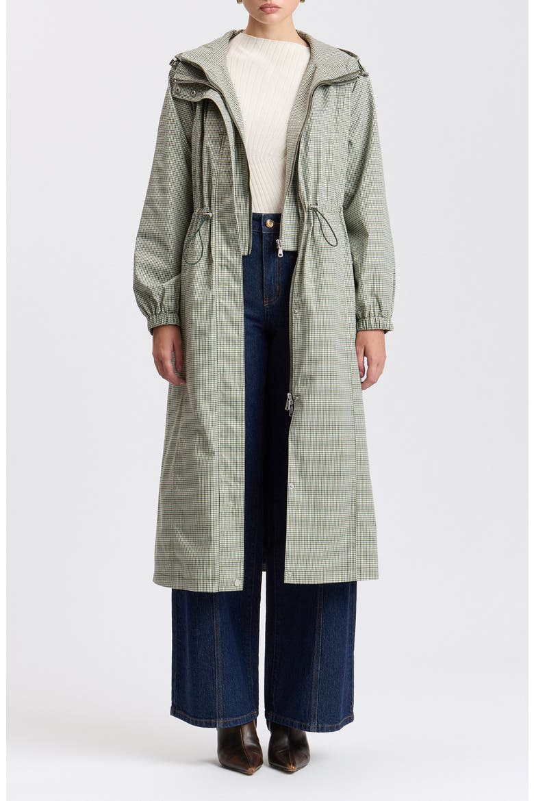 Water Resistant Drawstring Anorak, Main, color, OLIVE MINI CHECK