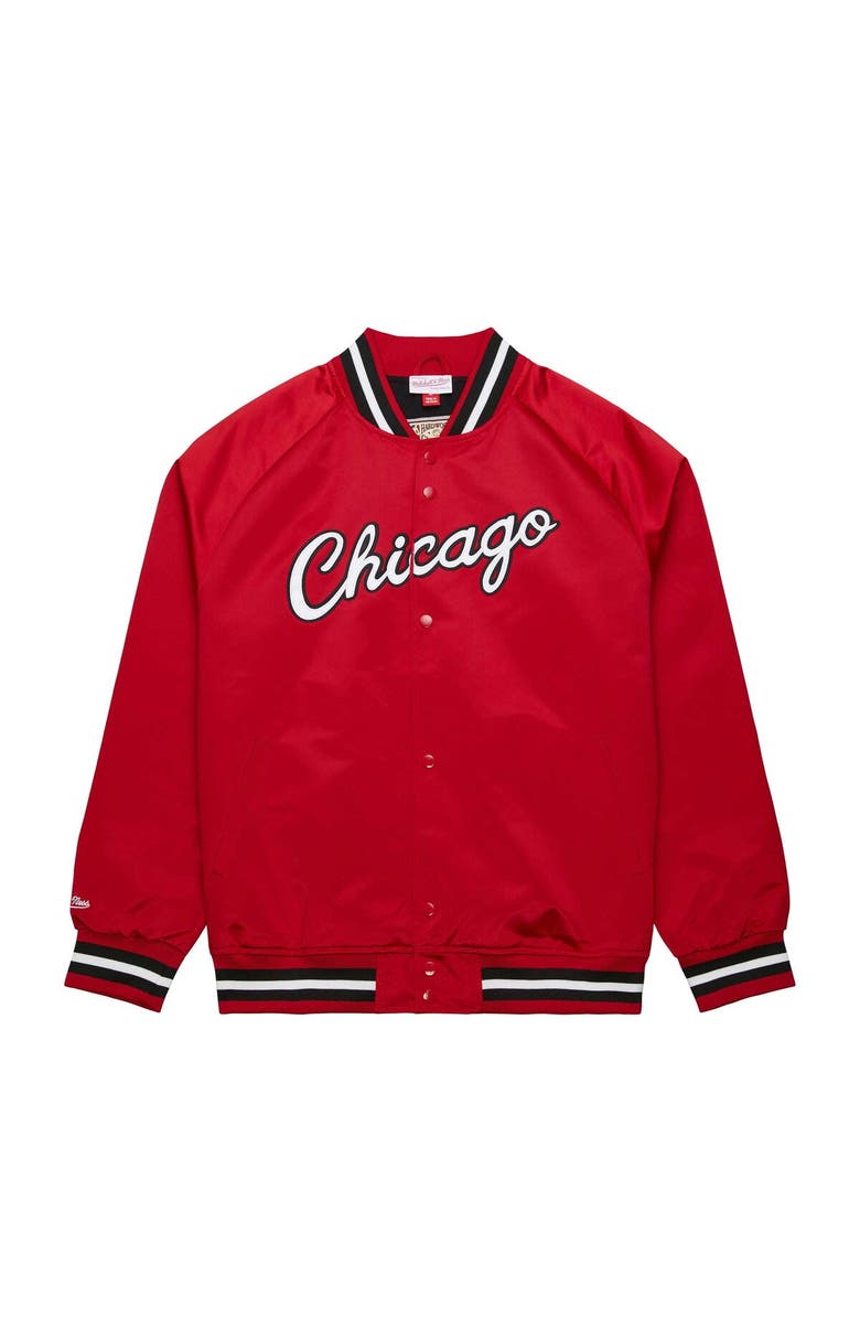 Mitchell & Ness Men's Mitchell & Ness Red Chicago Bulls Hardwood Classics Throwback Wordmark Raglan Full-Snap Jacket, Alternate, color,